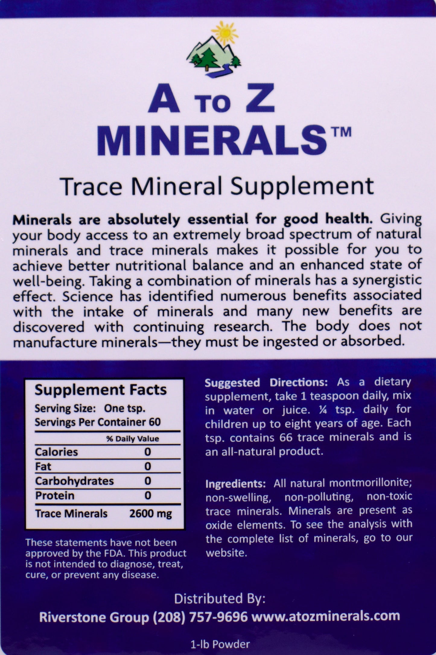 A to Z Minerals Powder 1-LB bag